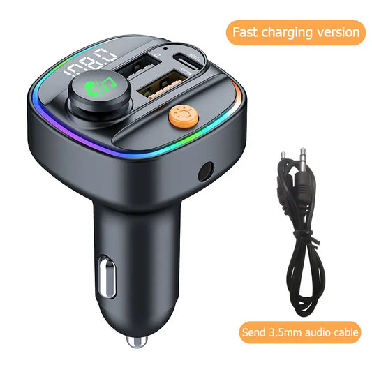 Bluetooth 5.3 FM Transmitter for Car – Hands-Free Calling, AUX Support, MP3 Player & 52.5W PD+QC Fast Charging Adapter