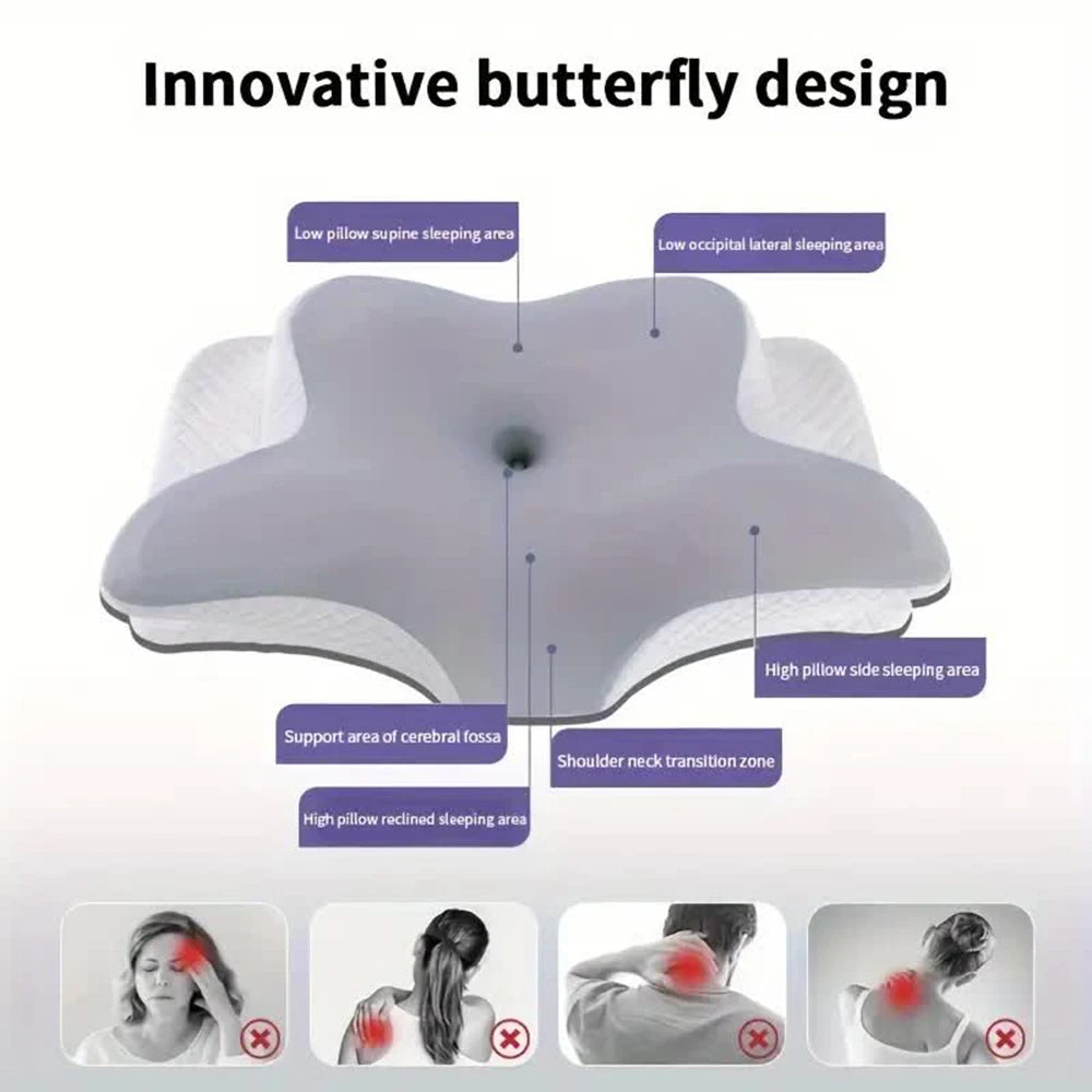 Contour memory foam neck pillow in use while sleeping
