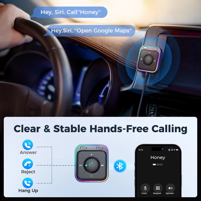 Joyroom Bluetooth 5.4 AUX Adapter – Dual Mics, Noise Cancellation & Hands-Free Calling