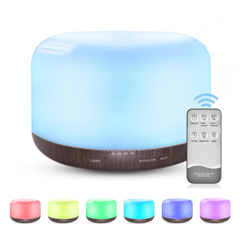 500ML Wood Grain Aroma Diffuser – Essential Oil Humidifier with Night Light