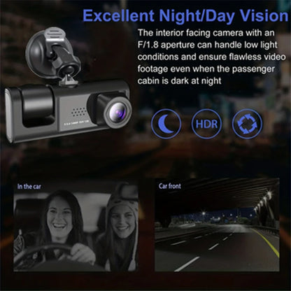 1080P 3-Camera Dash Cam with IR Night Vision, Loop Recording & 2" IPS Screen – Vehicle DVR Recorder