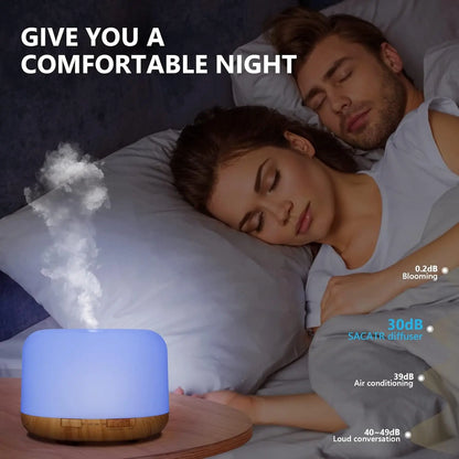 500ML Wood Grain Aroma Diffuser – Essential Oil Humidifier with Night Light