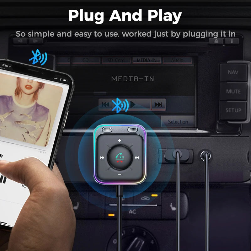 Joyroom Bluetooth 5.4 AUX Adapter – Dual Mics, Noise Cancellation & Hands-Free Calling