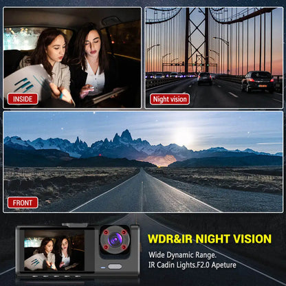 1080P 3-Camera Dash Cam with IR Night Vision, Loop Recording & 2" IPS Screen – Vehicle DVR Recorder