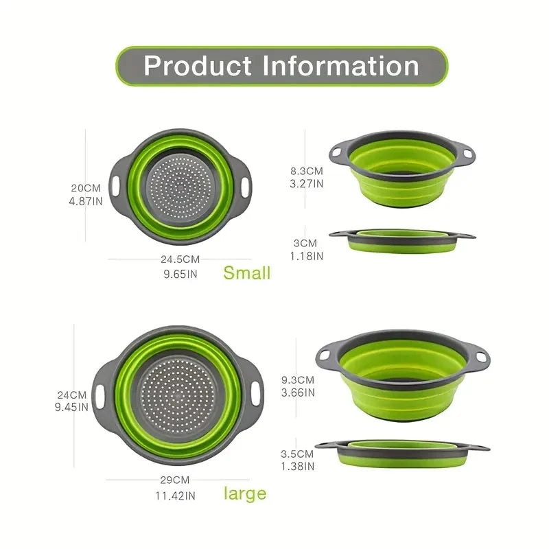Collapsible silicone colander straining vegetables in the sink