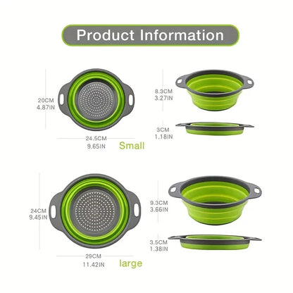 Collapsible silicone colander straining vegetables in the sink