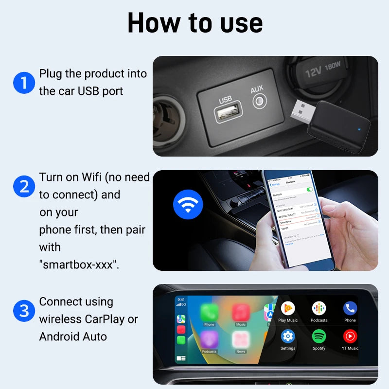 Wireless CarPlay & Android Auto Adapter – 2-in-1