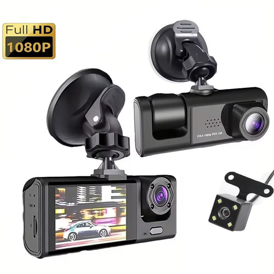 1080P 3-Camera Dash Cam with IR Night Vision, Loop Recording & 2" IPS Screen – Vehicle DVR Recorder