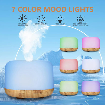 500ML wood grain aroma diffuser, night light glowing