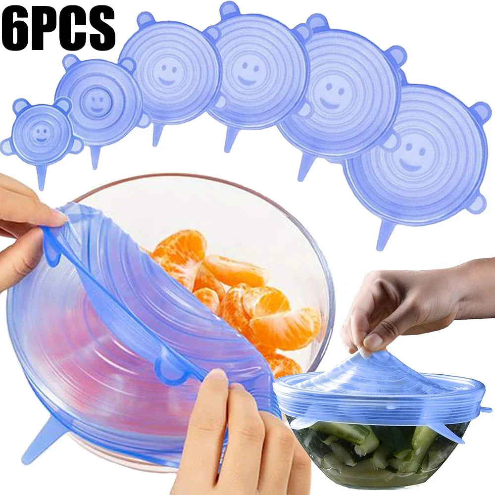 6-piece reusable silicone stretch lids for food storage