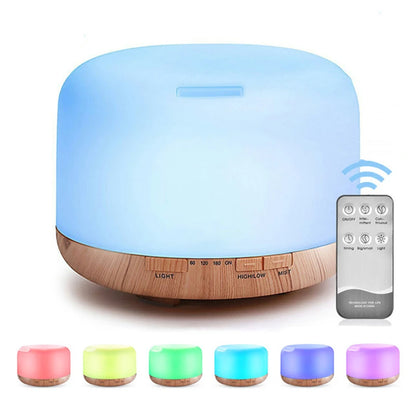 500ML Wood Grain Aroma Diffuser – Essential Oil Humidifier with Night Light