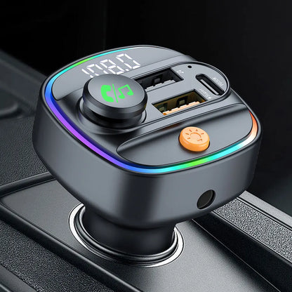 Bluetooth 5.3 FM Transmitter for Car – Hands-Free Calling, AUX Support, MP3 Player & 52.5W PD+QC Fast Charging Adapter