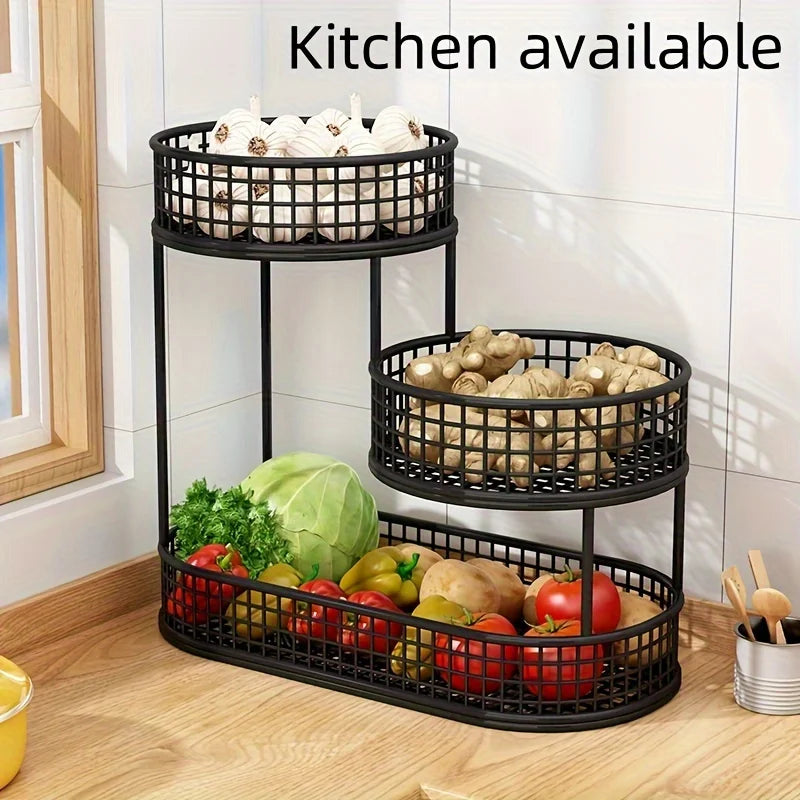 3-Tier Stainless Steel Fruit Basket, angled view showing tiered baskets