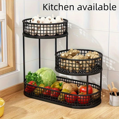 3-Tier Stainless Steel Fruit Basket, angled view showing tiered baskets