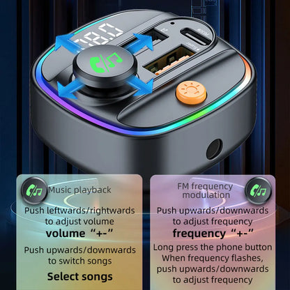 Bluetooth 5.3 FM Transmitter for Car – Hands-Free Calling, AUX Support, MP3 Player & 52.5W PD+QC Fast Charging Adapter