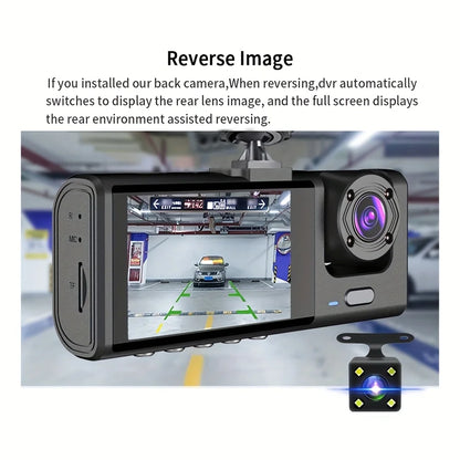 1080P 3-Camera Dash Cam with IR Night Vision, Loop Recording & 2" IPS Screen – Vehicle DVR Recorder