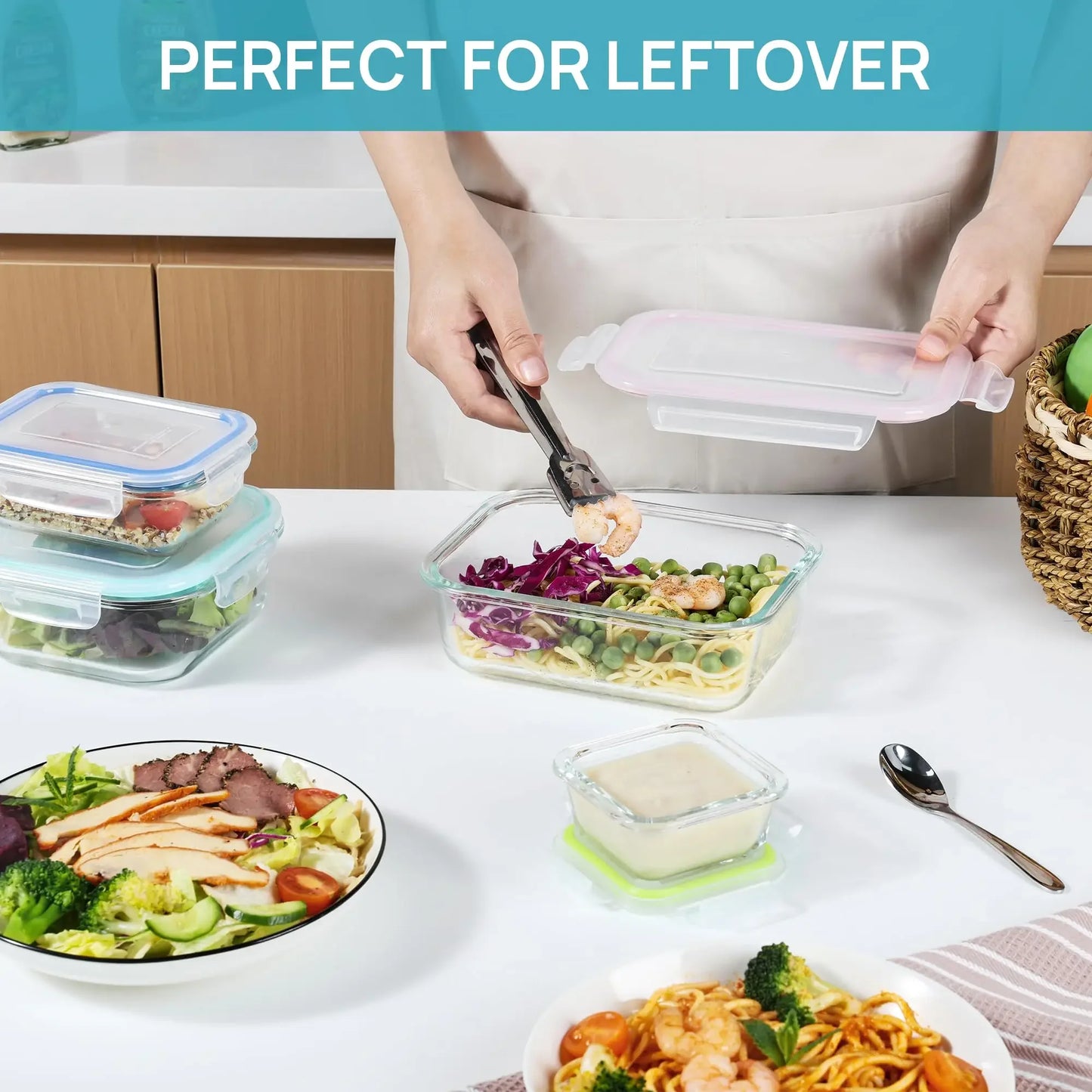 Borosilicate glass meal prep container, oven-safe demonstration