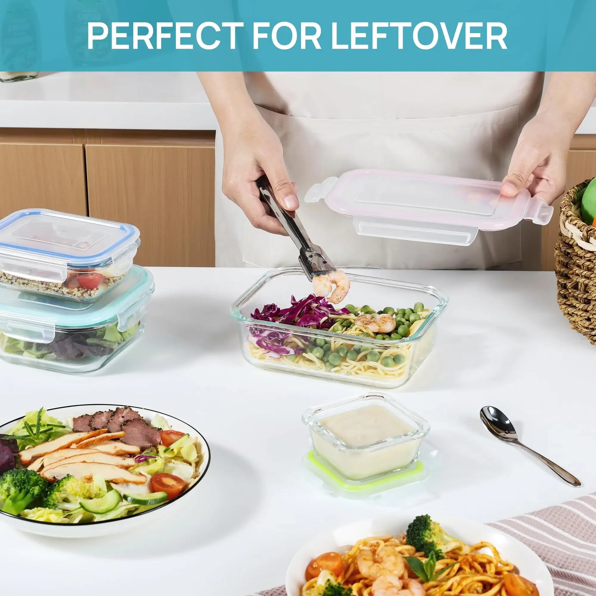 Borosilicate glass meal prep container, oven-safe demonstration