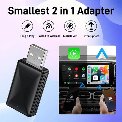 Wireless CarPlay & Android Auto Adapter – 2-in-1